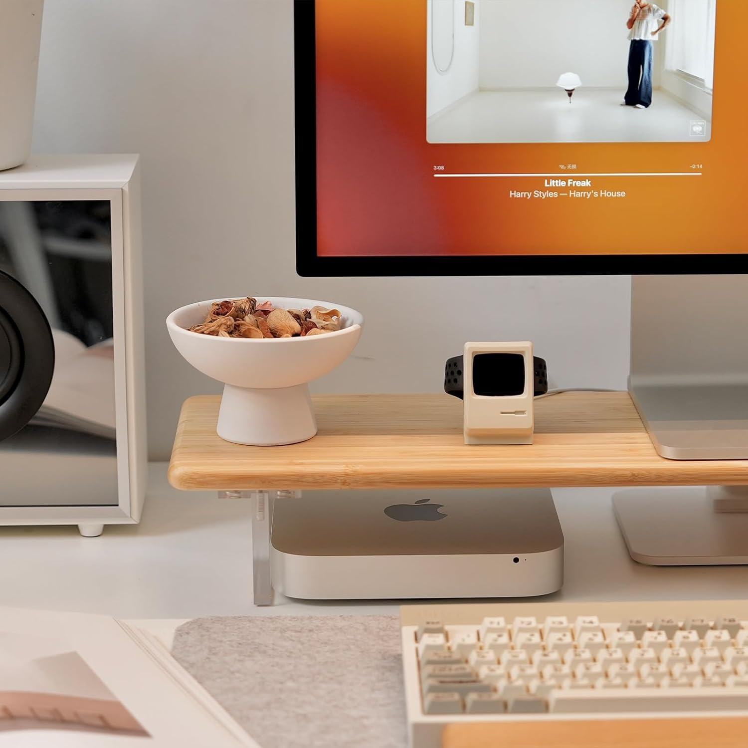 Bamboo Monitor Stand Riser with Acrylic Legs for Desk, 31.5 Inches Desktop Shelf Supports for PC Computer Monitor, Laptops, Printer, Speakers (Natural) - Image 3