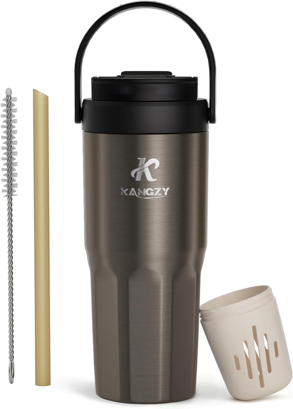 Coffee Cup Travel Mug 600ml – Stainless Steel Insulated Water Bottle, 2-in-1 Lid, Vacuum Thermal Cup, Leak-Proof Design, Keeps Drinks Hot 8H+ / Cold 24H – Work, Travel & Car (Titanium Grey)