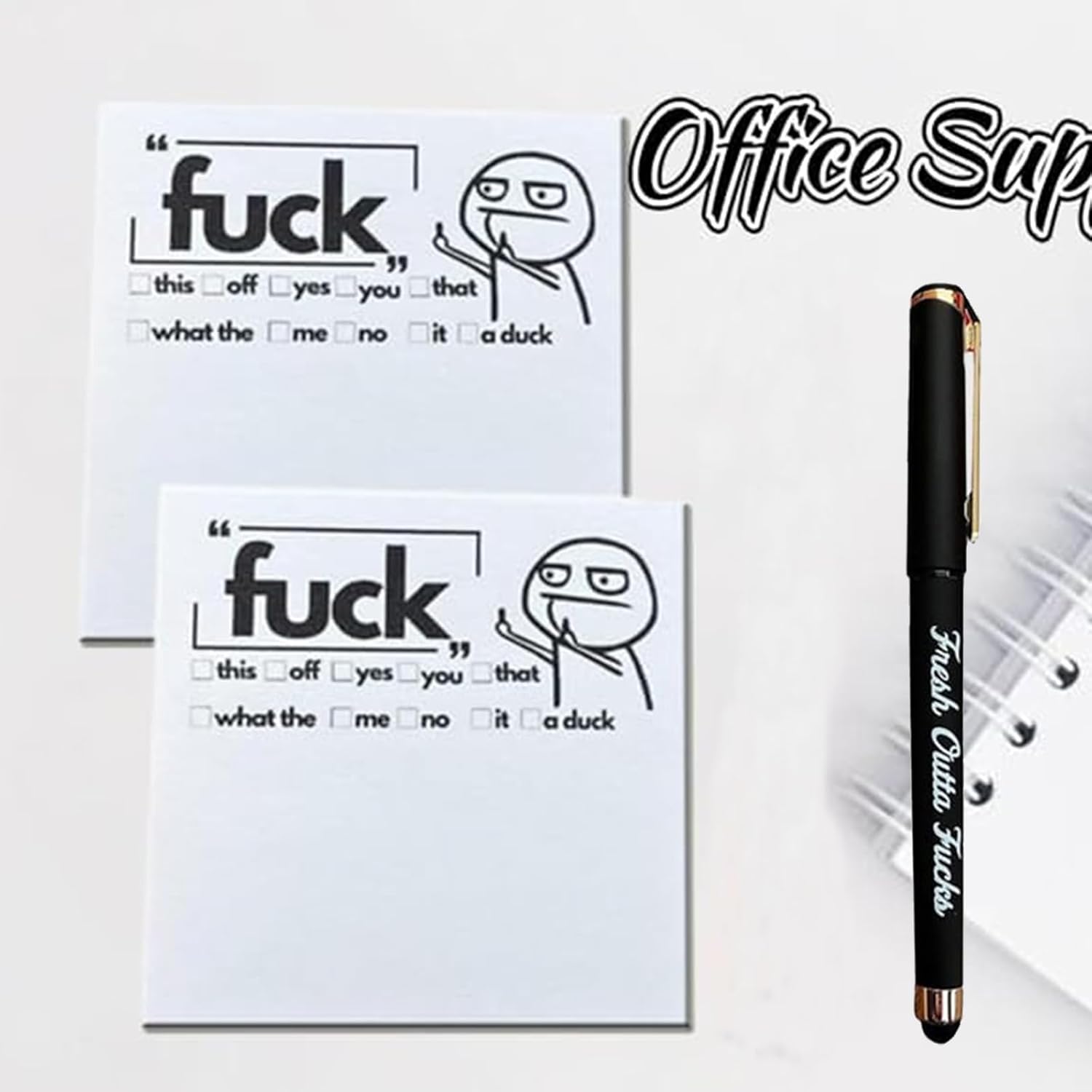 Fresh Outta Fucks Pad and Pen, Funny Pens Funny Sticky Notes Office Supplies,Desk Accessories for Friends Funny Christmas Gifts for Men Women (Black) - Image 3