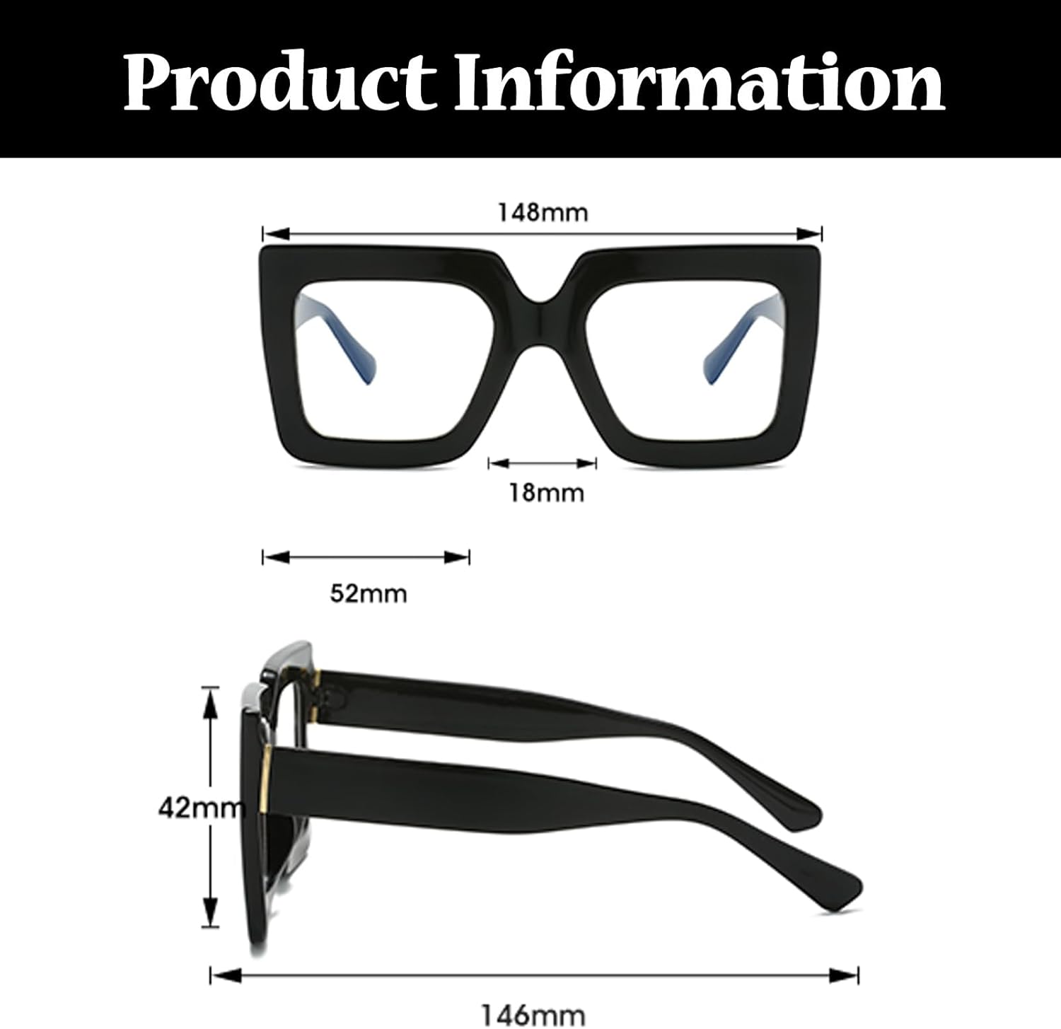 LJCZKA Blue Light Blocking Glasses for Women Oversized Square Anti Blue Light Glasses Big Thick Frame Chunky Computer Gaming Anti Glare Eyeglasses - Image 3