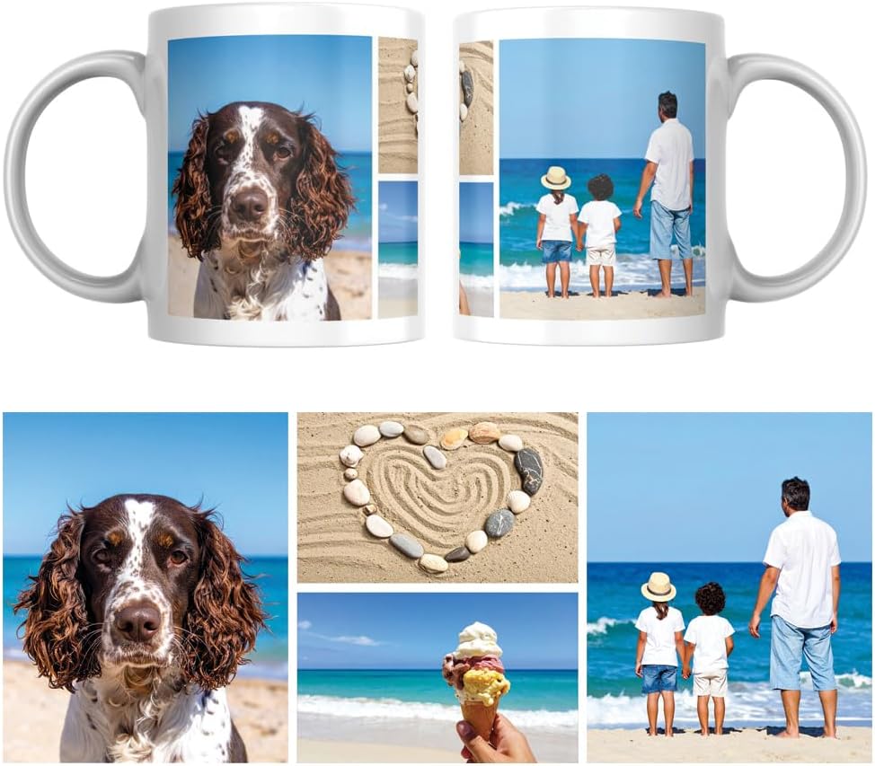 MUGGZ - Personalised Ceramic Mug (11oz) with Photo - Personalise with a 4 Photo/Logo Collage - Novelty Custom Gift for Family, Birthday, Anniversary, Mum, Dad, Corporate Business