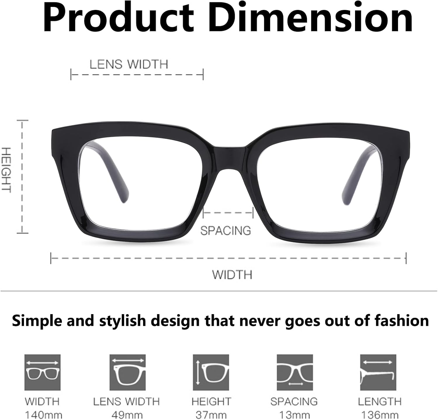 Thick Square Frame Glasses - Clear Lens Glasses Women Men Anti Blue Light Blocking Fake Computer Glasses - Image 7