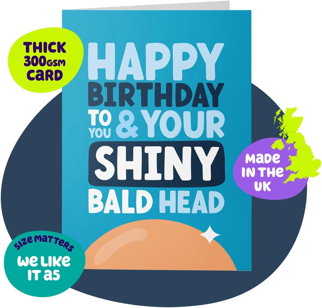 Rude Birthday Card for Him - Shiny Bald Head - Funny Birthday Card for Men - For Dad, Brother, Best Mate, Best Friend, Colleague - Image 2