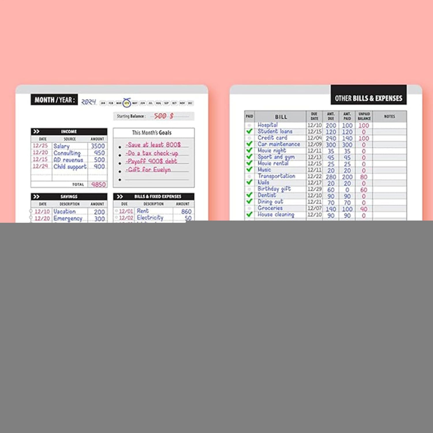 Bill Payment Checklist,Monthly Budgeting Organizer Book Family Financial Management | Payment Checklist 4-Year Guide Notebook For Marking Paydays, Bills Due - Image 7