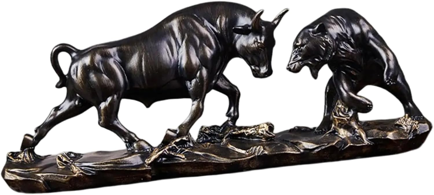 Vintage Resin Bull Statue 11x3.2x4.5 Inch - Bull and Bear Statue Stock Market Decor for Office Home Desktop Bookshelf, Finance Business Figurine