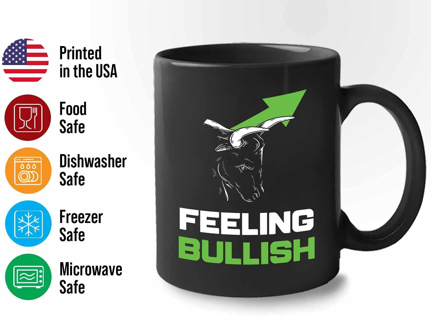 Stock Market Coffee Mug - Feeling Bullish - BullMarket Traders Day Trader Brokers Financial Adviser Investor Saving Investing Trading Planner 11oz Black - Image 3