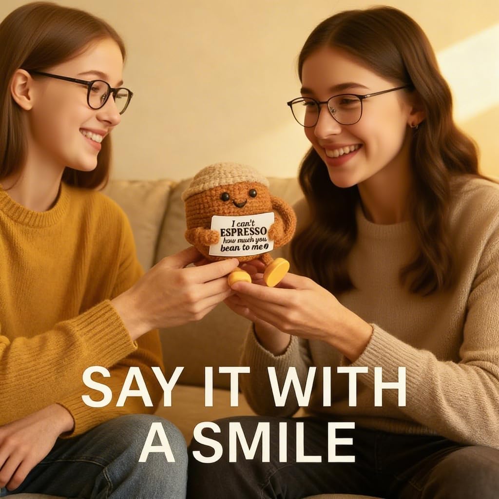 Funny Birthday Gifts for Women Men, Positive Crochet Coffee Cup Table Decor,Cute Coffee Lover Gift Coffee Mug Accessories, Christmas Decor - Image 7