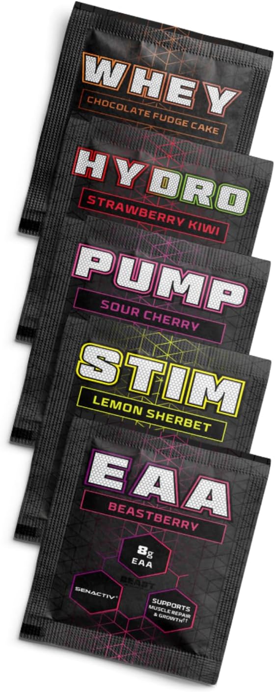 Beast | Protein Shaker Bottle Sports Supplements Samples | 5 Sachets + 1000ml Shaker Gym Gift Set | Stim, Pump, Whey, Hydro and EAA - Image 10