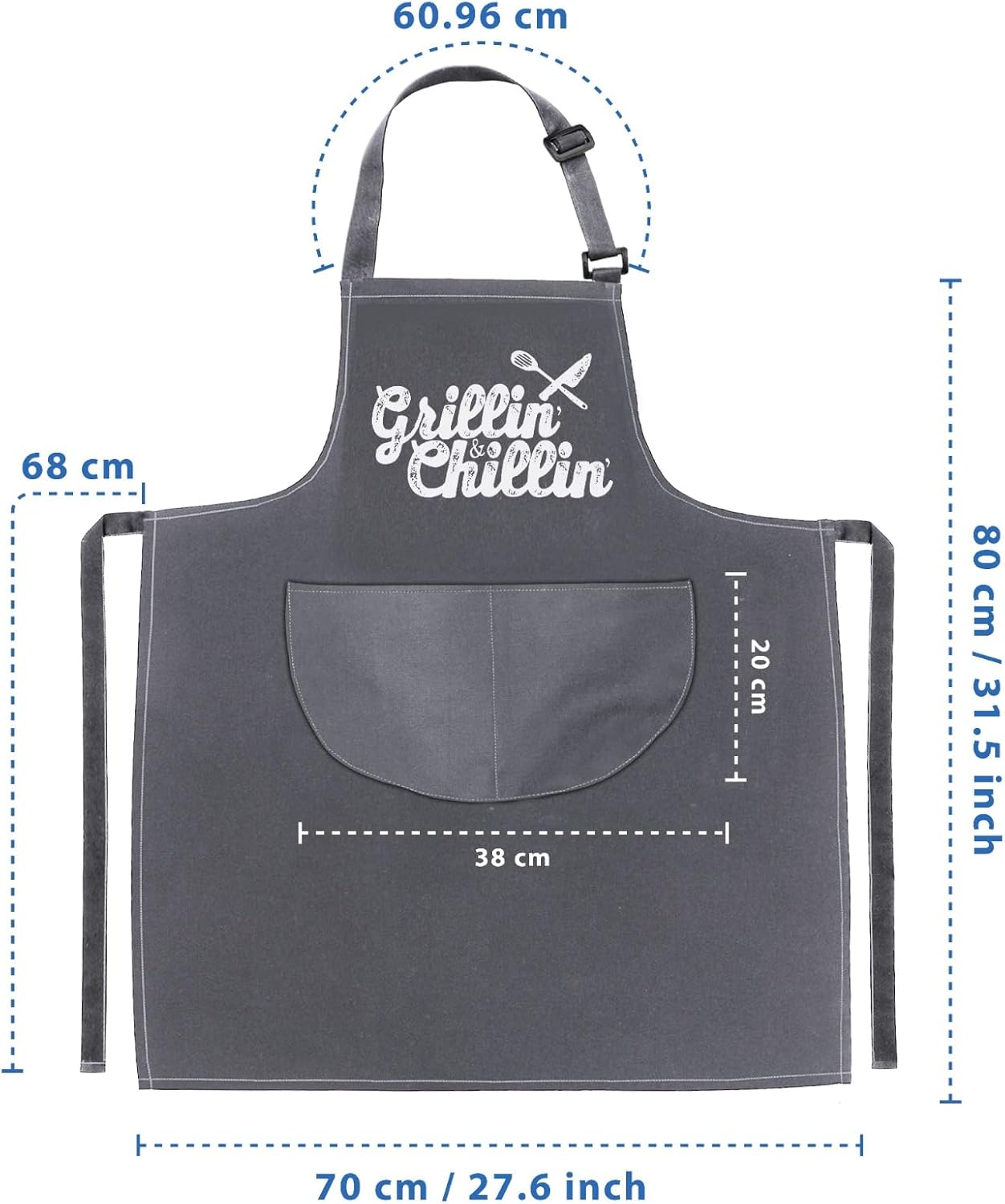 LINEN CLOSET® King of the Grill Apron for Men Funny Aprons Professional Bbq Aprons Kitchen Cooking Gift Apron with 2 Front Pockets Home Kitchen Garden Work Restaurant - Image 7