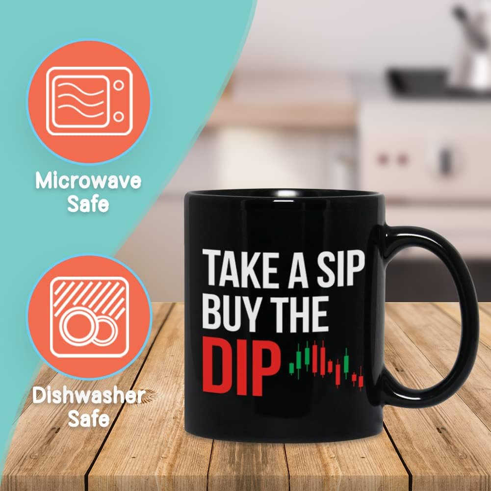 Bubble Hugs Stock Trader Coffee Mug 11 oz, Take A Sip Buy The Dip Stock Market Gift Cup Funny Idea for Traders Brokers Financial Adviser Investor, Black - Image 2