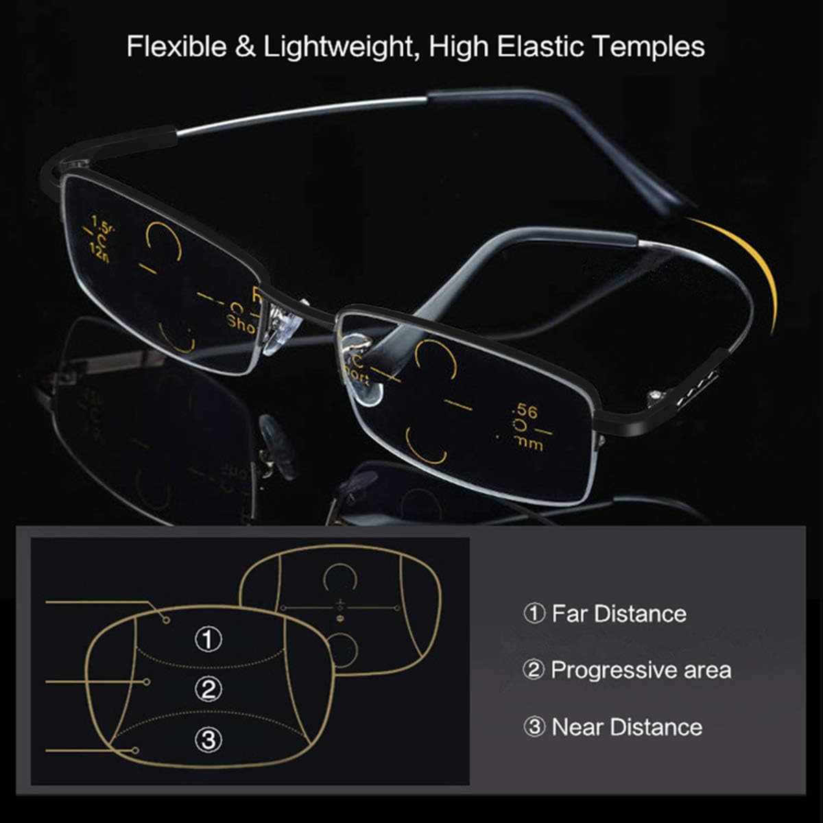 Progressive Multifocus Computer Reading Glasses Blue Light Blocking Titanium Alloy Bendable Multifocal Readers Multi Focus No Line Eyeglasses Eyewear Anti Glare Eye Strain Ultralight for Men and Women - Image 4
