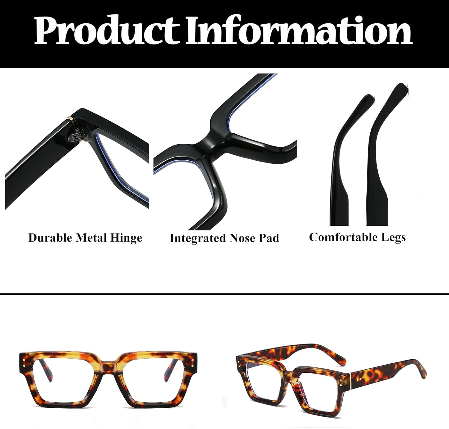 LJCZKA Square Blue Light Blocking Glasses for Women Men Chunky Thick Frame Glasses Anti Eyestrain Headache Computer Gaming Eyeglasses - Image 4