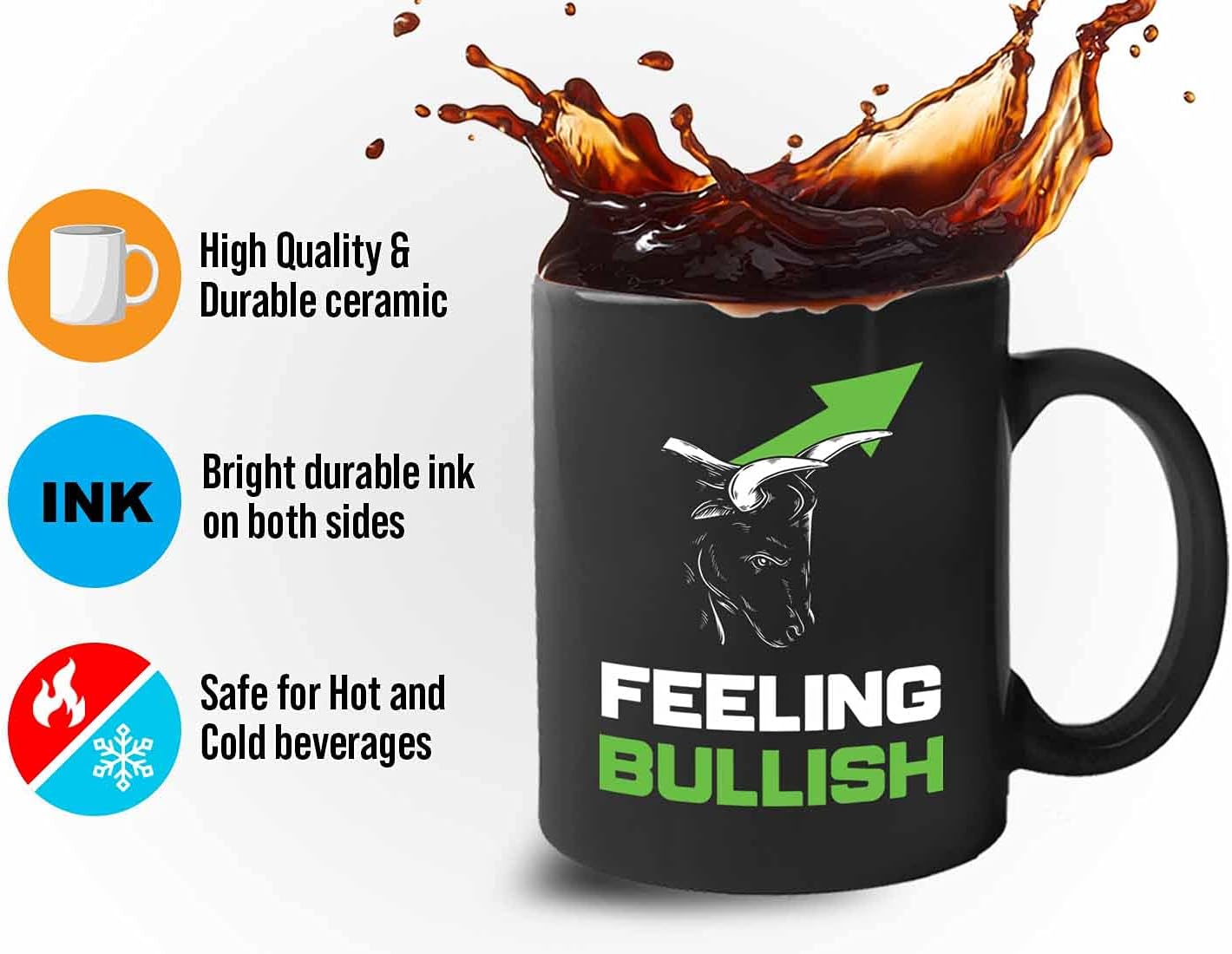 Stock Market Coffee Mug - Feeling Bullish - BullMarket Traders Day Trader Brokers Financial Adviser Investor Saving Investing Trading Planner 11oz Black - Image 4