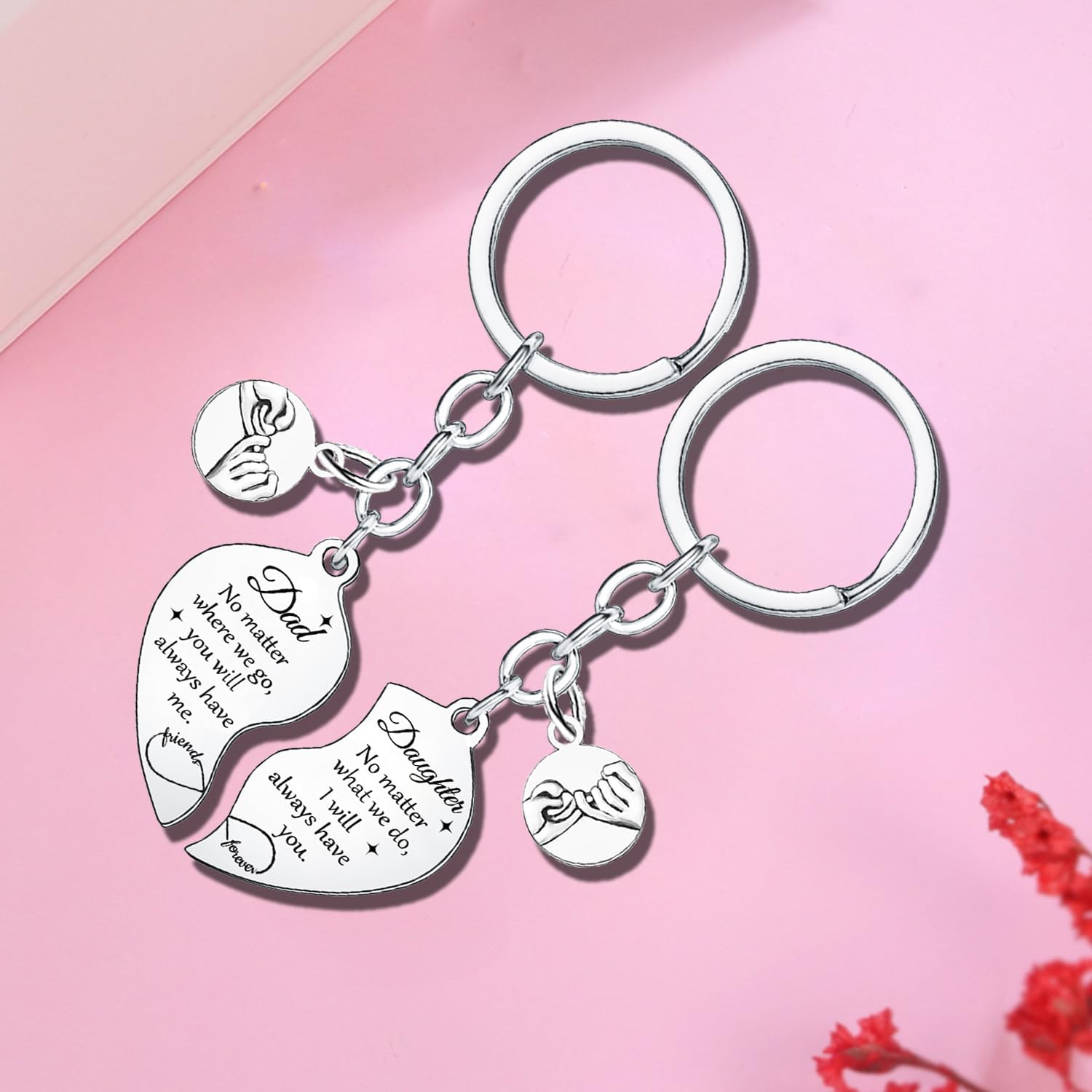 2 Pcs Dad Daughter Heart Matching Keyring Gifts For Daddy Father's Day Gifts Christmas Birthday Presents For Dad Daughter - Image 3