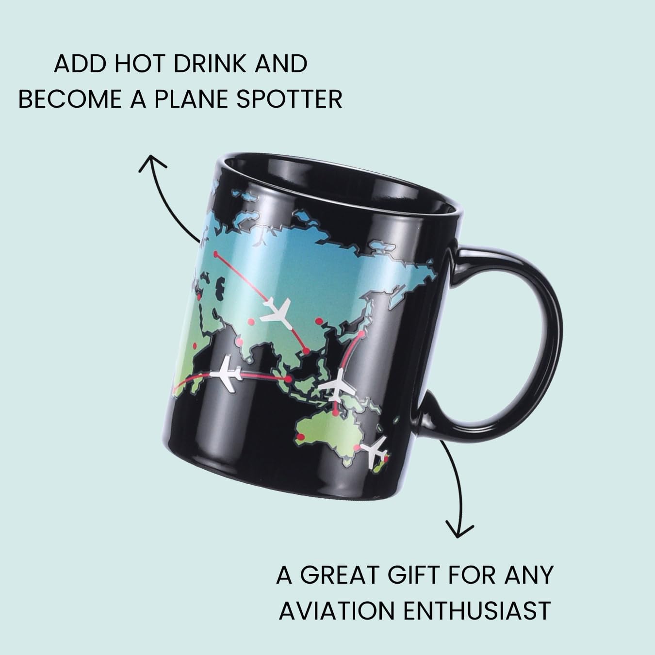 Heat Colour Changing World Map Mug with Planes for Travellers and Aviation Enthusiasts, Ceramic Mug, Travel and Airplane Gift - Image 4