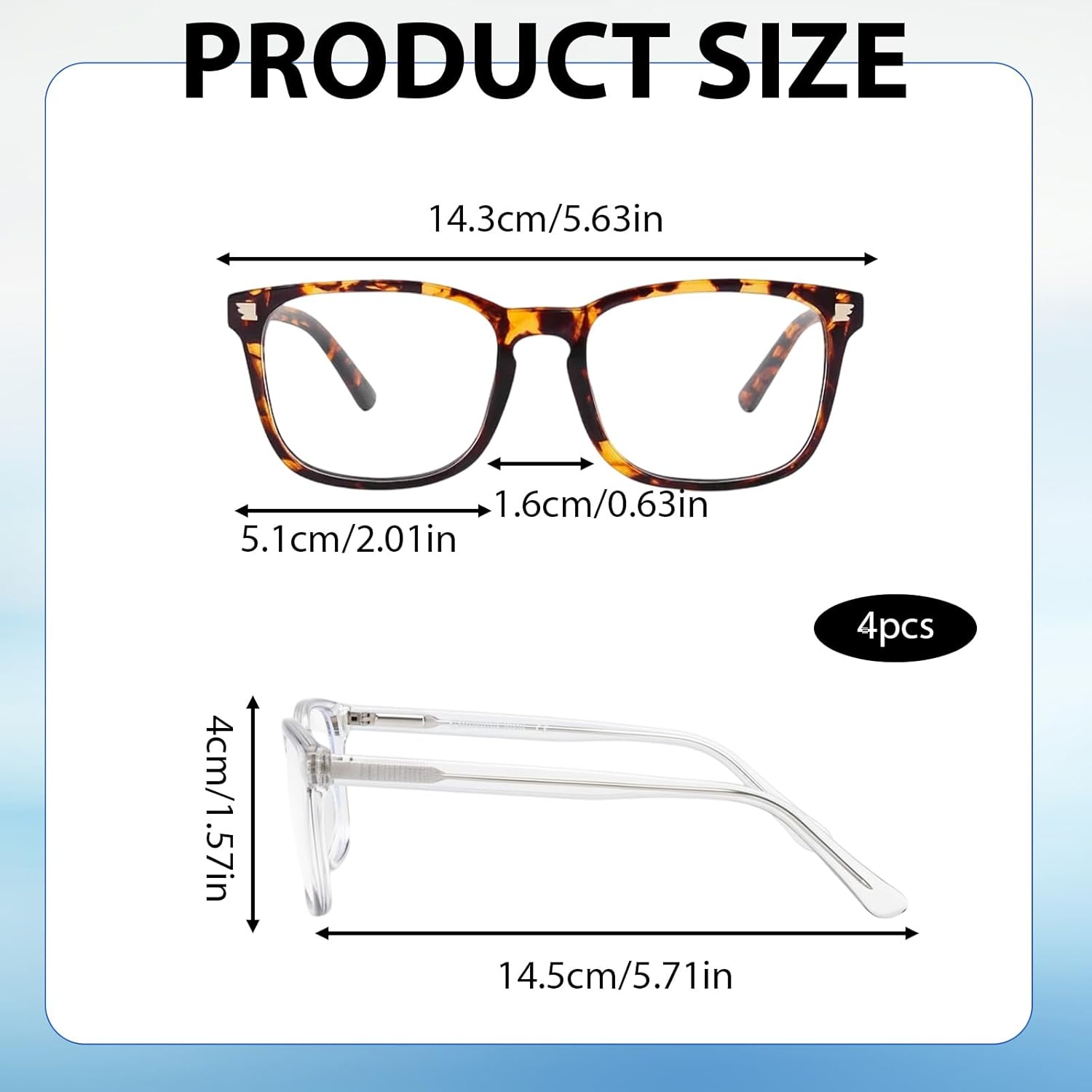 Blue Light Glasses, 4 Pack Computer Glasses for Men and Women, Anti Glare Screen Light Blocking Glasses, Gaming Glasses for Light Sensitivity, Fake Glasses Frame Size 143x145x40mm - Image 2