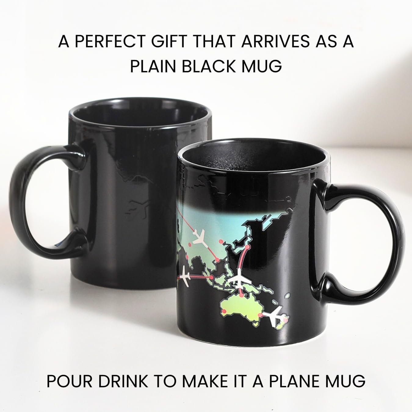 Heat Colour Changing World Map Mug with Planes for Travellers and Aviation Enthusiasts, Ceramic Mug, Travel and Airplane Gift - Image 3