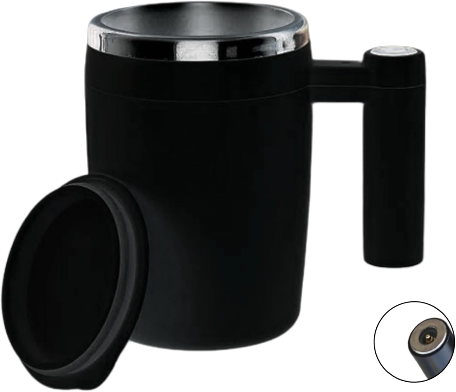 Self Stirring Mug, Rechargeable Stainless Steel Electric High Speed Mixing Cup With 2 Stir Bar, 14oz Waterproof With Magnetic Charge For Milk/Coffee/Coco Perfect For Home, Ideal Gift Choice (black)