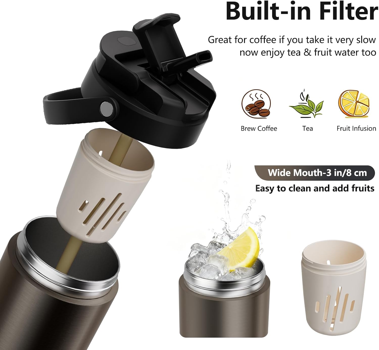 Coffee Cup Travel Mug 600ml – Stainless Steel Insulated Water Bottle, 2-in-1 Lid, Vacuum Thermal Cup, Leak-Proof Design, Keeps Drinks Hot 8H+ / Cold 24H – Work, Travel & Car (Titanium Grey) - Image 4