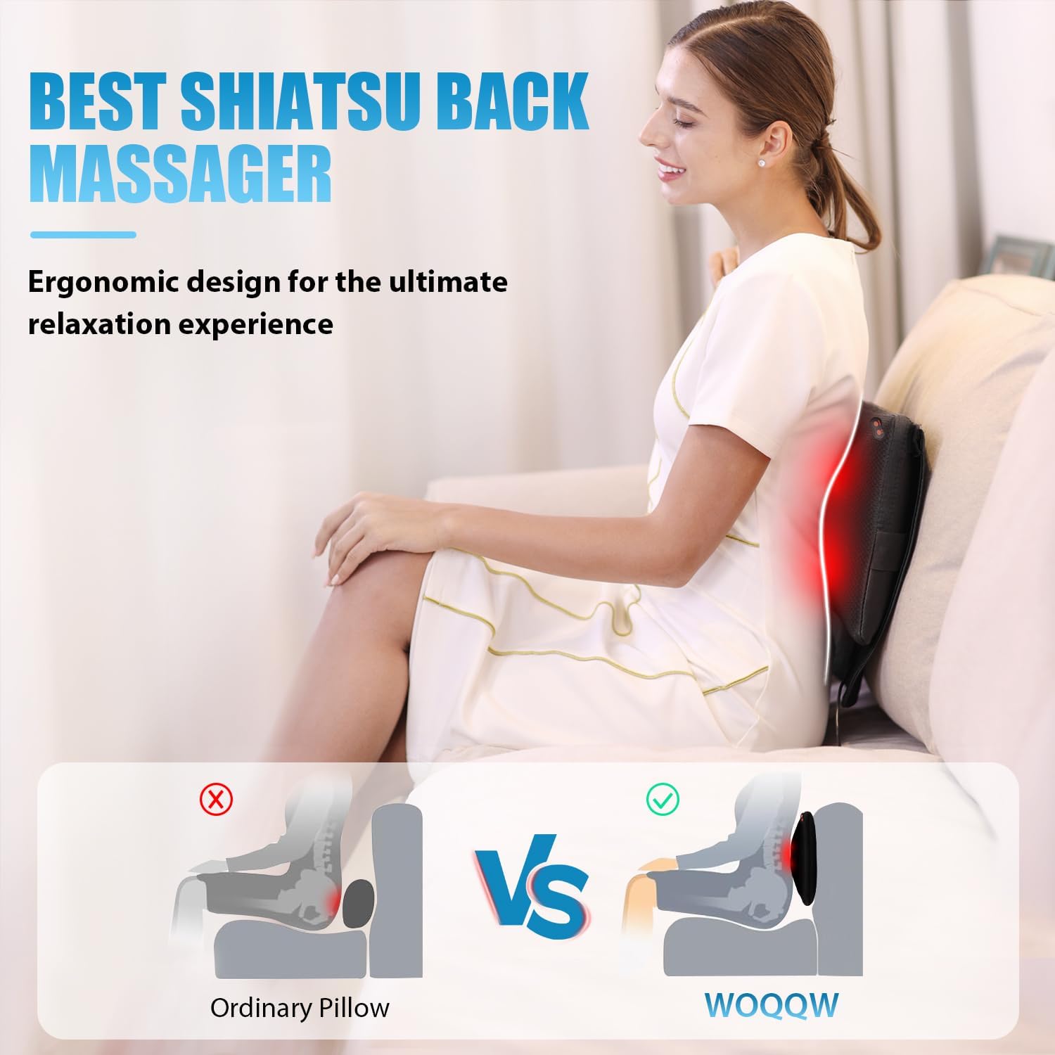 WOQQW Back Massager with Heat, Shiatsu Back and Neck Massager, Deeper Tissue Kneading Massage Pillow for Shoulder, Leg, Foot, Body Relieve Muscle Pain - Relax Gift for Her/Him/Friend/Dad/Mom - Image 2
