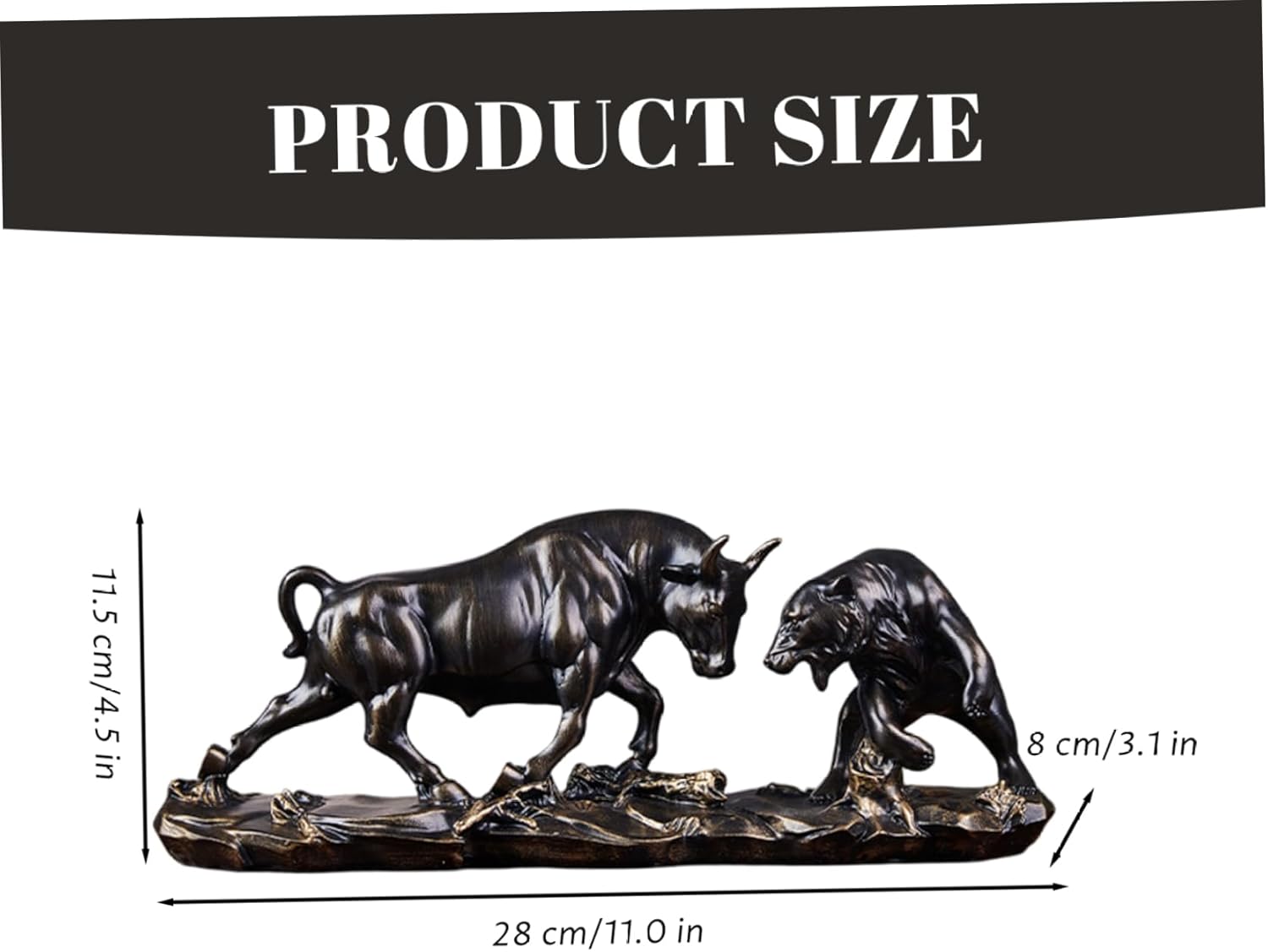 Vintage Resin Bull Statue 11x3.2x4.5 Inch - Bull and Bear Statue Stock Market Decor for Office Home Desktop Bookshelf, Finance Business Figurine - Image 2
