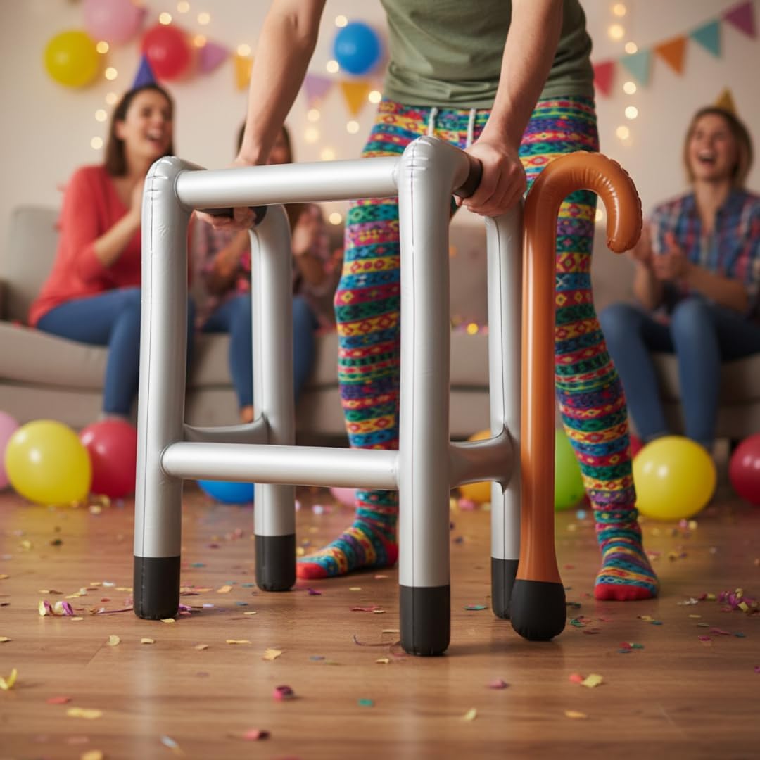 Inflatable Zimmer Frame and Walking Stick Set - Blow Up Walking Frame - Funny Retirement Party Prop, Fancy Dress Gag Joke Toy, Inflatable Zimmer Joke Gift - Image 2