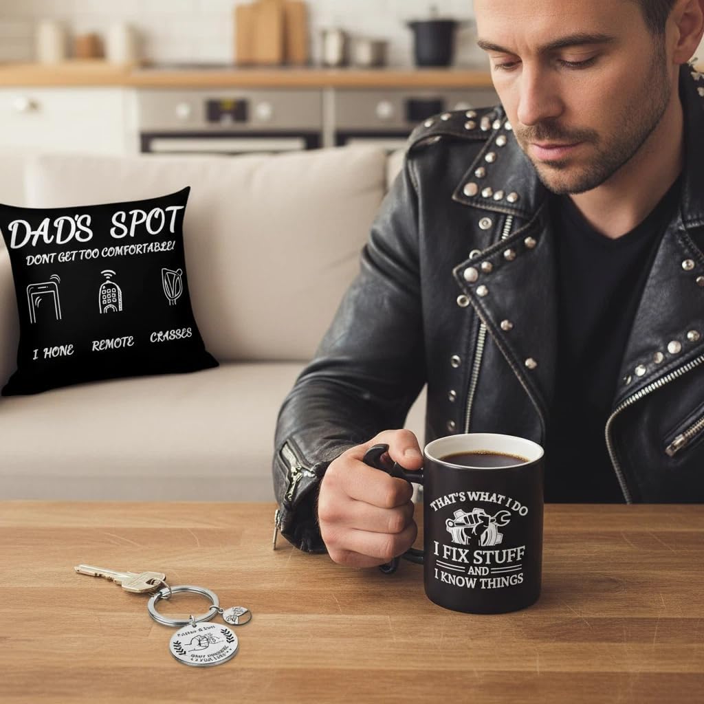 Dad Gifts Set, Cushion Cover, Mug and Keychain Set Gift, Double-Sided 45x45cm Throw Pillow Cover with Pockets, Christmas Birthday Gifts for Dad from Son Fathers Day - Image 7