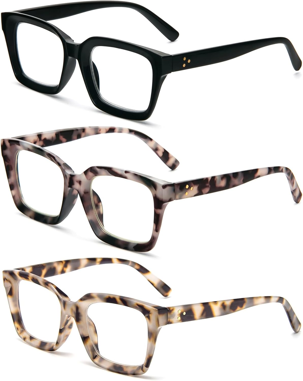 MMOWW 3-Pack Oversized Reading Glasses for Women - Anti Blue Light Glasses with Square Frame +2.0 - Image 2