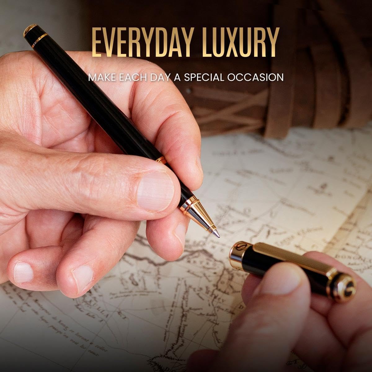 Scriveiner Black Lacquer Rollerball Pen - Multi Award Winning Luxury Rollerball Real Gold Plating, Schmidt Refill, Quality Executive Writing Pen for the Office, Journaling or Gift Set for Men & Women - Image 8