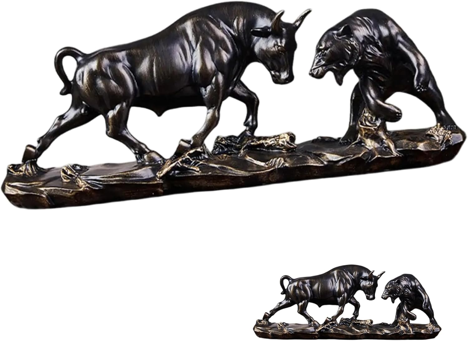Vintage Resin Bull Statue 11x3.2x4.5 Inch - Bull and Bear Statue Stock Market Decor for Office Home Desktop Bookshelf, Finance Business Figurine - Image 6