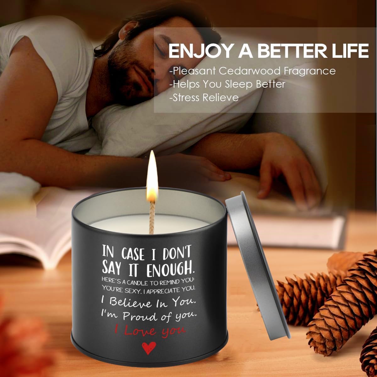 PRSTENLY Valentines Gifts for Him Men I Love You Gift for Boyfriend Birthday Thanksgiving for Husband Christmas for Her 9OZ Scented Candles for Men Wedding Anniversary Romantic for Her - Image 3