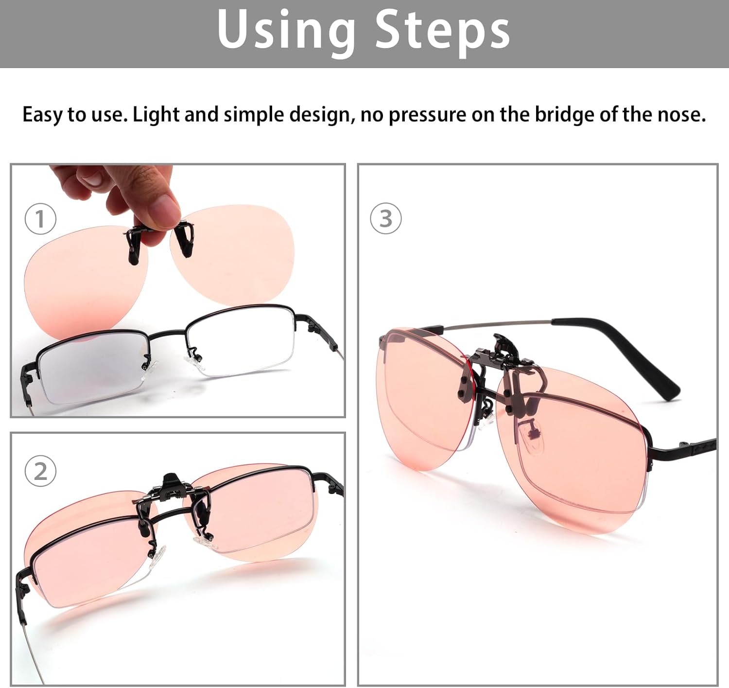 VANANA Rose Tinted Migraine Glasses - Clip-On Light Sensitivity Glasses for Fluorescent LED & Computer Screens - Blue Light Filter Lenses - Image 4