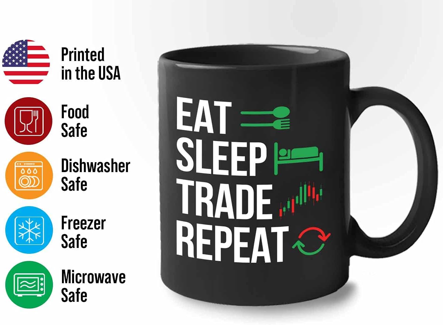 Stock Trader Coffee Mug - Eat Sleep Trade Repeat - Stock Market Traders Brokers Financial Adviser Trading Investor 11oz Black - Image 4