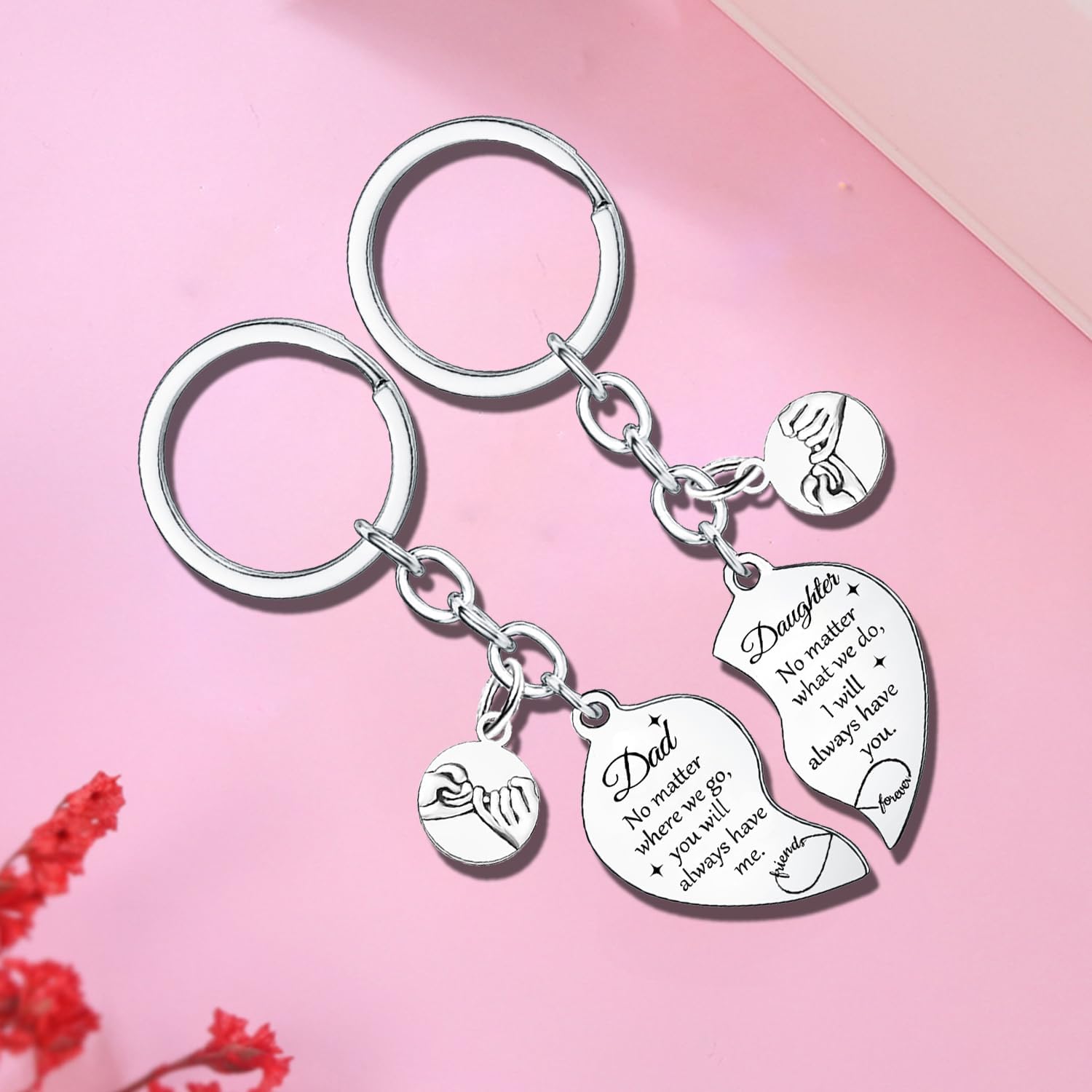 2 Pcs Dad Daughter Heart Matching Keyring Gifts For Daddy Father's Day Gifts Christmas Birthday Presents For Dad Daughter - Image 2