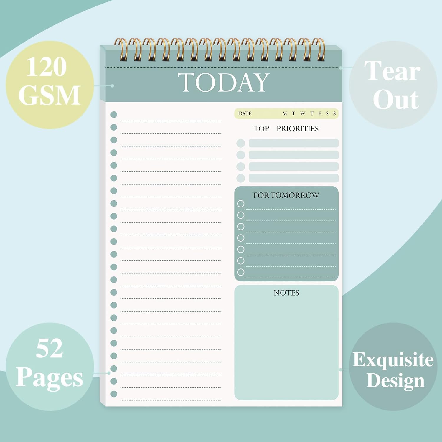 2 Pack To Do List Notepad, Undated Daily Planner A5 Spiral 104 Page To Do List Pad with Hourly Schedule Checklist for Work Study and Personal Oraganizer - Image 3