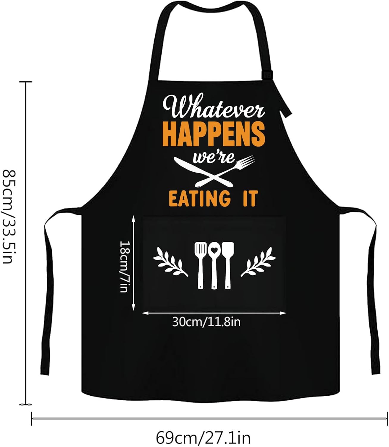 Funny Cooking Grilling BBQ Aprons for Men, Adjustable Chef Kitchen Apron with 2 Pockets, Birthday, Christmas Father Day Gifts for Husband, Dad, Chef, Boyfriend(Whatever Happens We're Eating It) - Image 2