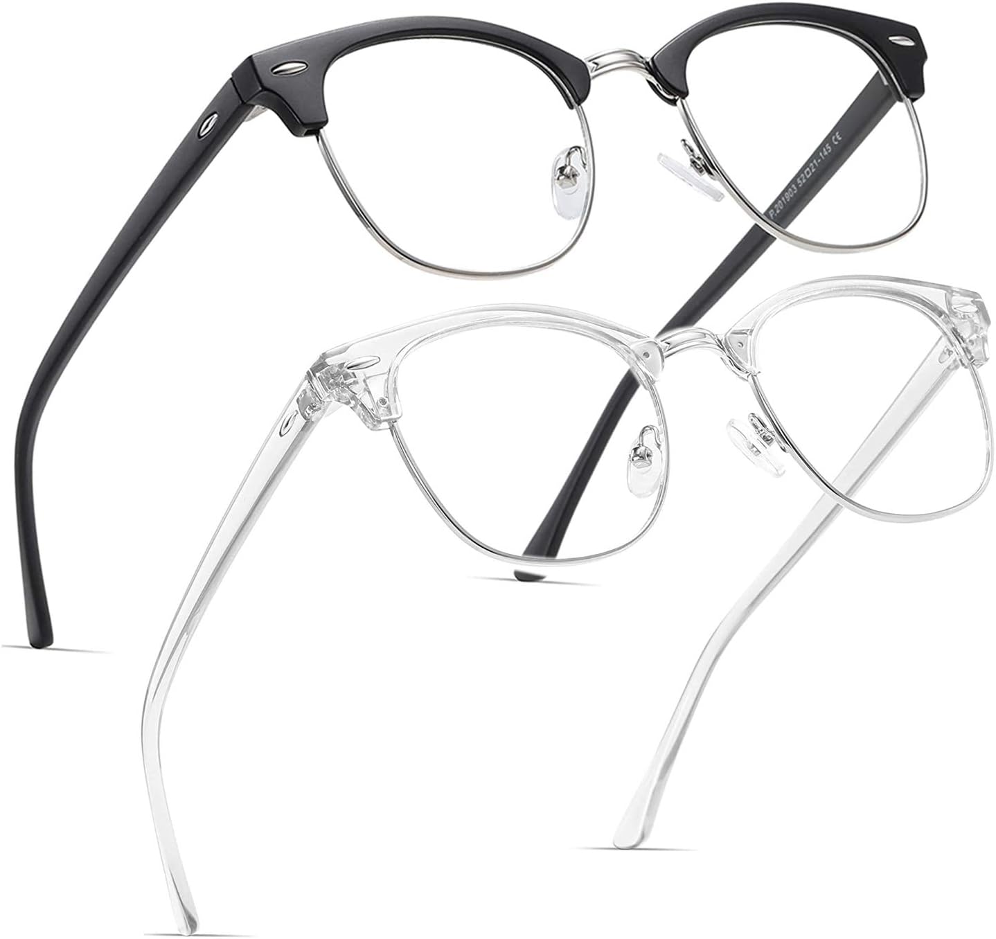 2 Pack Blue Light Blocking Glasses - Retro Round Frame | Anti Fatigue & HD Non-Prescription Lenses for Computer Gaming, Office, and Screen Use | Unisex for Women & Men