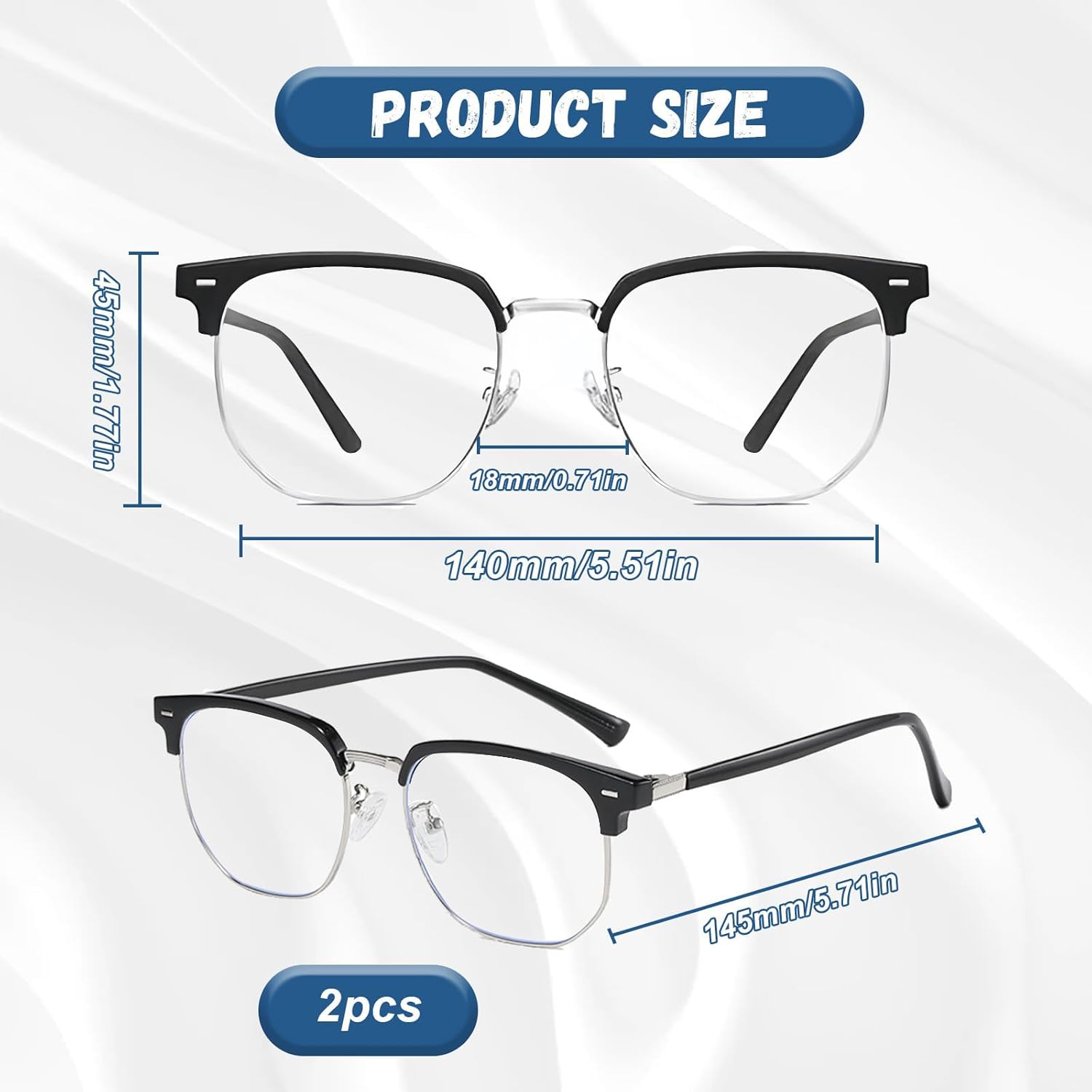 2-Piece Blue Light Blocking Glasses - Men & Women, Anti-Glare Gaming & Computer Glasses with Blue Light Filter - Image 2