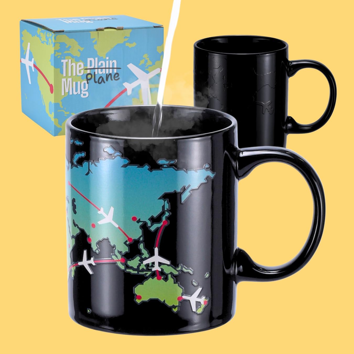 Heat Colour Changing World Map Mug with Planes for Travellers and Aviation Enthusiasts, Ceramic Mug, Travel and Airplane Gift - Image 5