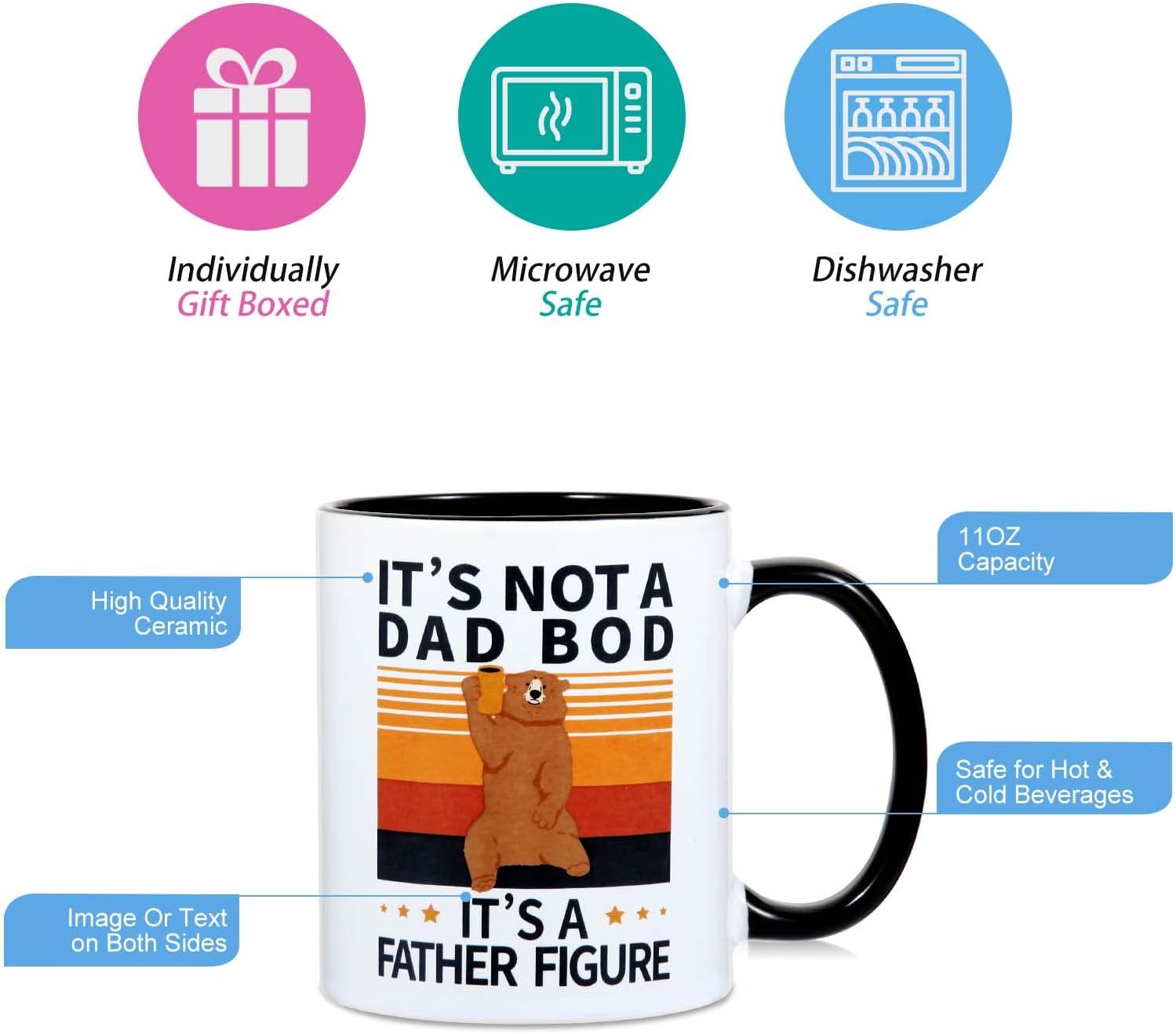 Father Day Gift,'It's Not a Dad BOD,It's a Father Figure'Fathers Day Mug/Dad Mug.Gifts for Men/Him,Father's Day Gifts from Daughter/Son.Birthday - Image 5