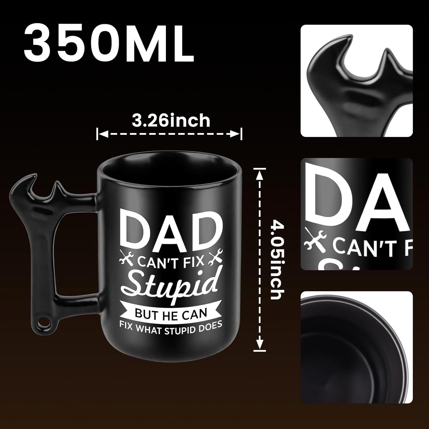 Dad Birthday Gifts from Daughter and Son, Funny Ceramic Coffee Mug with Wrench Spanner Handle, Fathers Day Christmas Day Gift Ideas for Dad Men Stepfather - Image 2