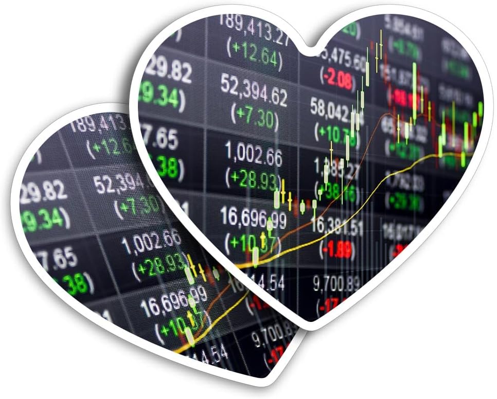 2 x Vinyl Stickers 7.5 cm - Heart Shape Stock Market Chart Stocks Shares Trade Art Print Decal Laptop Tablet Luggage Car Wall Fridge Door Sticker #52150