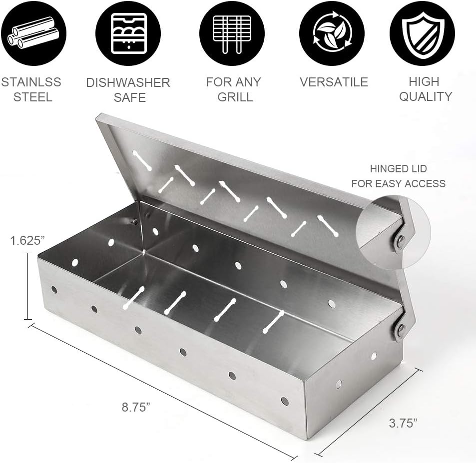 Smoker Box for BBQ Grill Wood Chips -Smoker Grill Accessories - Charcoal & Gas Barbecue Meat Smoking with Hinged Lid - Best Grilling Accessories & Utensils Gift for Dad - Image 2