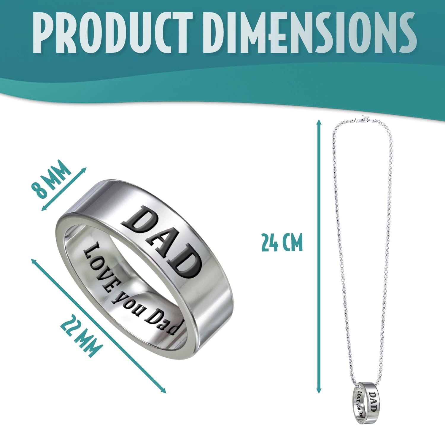 Sentimental Gifts For Dad Ring Engraved Stainless Steel with Necklace Chain | Christmas Presents for Dad Gifts from Daughter or Son | Christmas Presents for Dads Daddy Gift for Fathers Day - Image 2