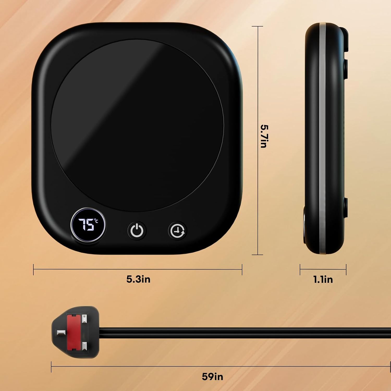 Coffee Mug Warmer,Coffee Cup Warmer for Desk with lighting,Smart Cup Warmer with 3 Temperature Control(45-75℃),Candle Warmer,1-12H Auto Shut Off for Coffee, Tea, Milk(Black) - Image 2