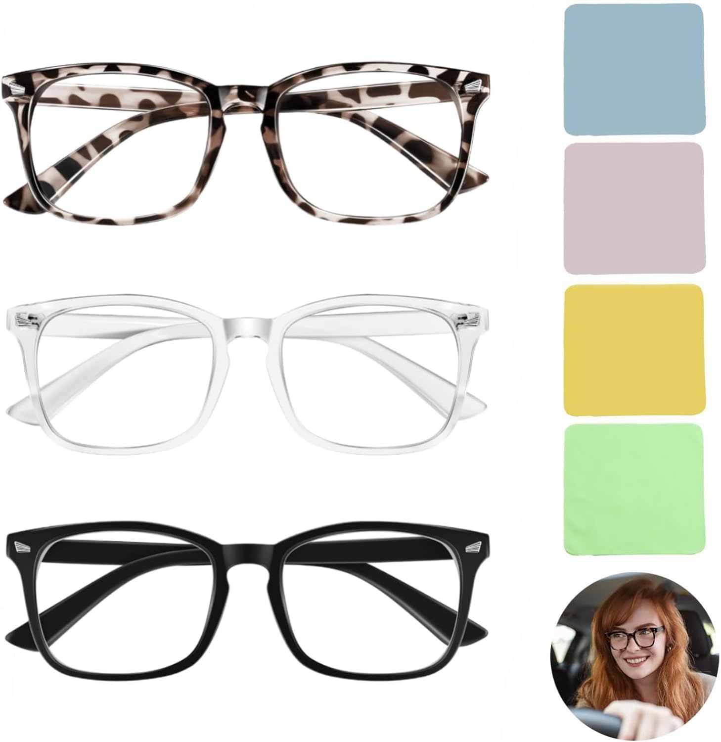 3PCS Blue Light Blocking Glasses, Anti Blue Light Gaming Glasses Anti Eyestrain and UV Glare Glasses Computer Screen Filter Glasses Fashion Fake Eyeglasses with 4PCS Microfiber Glasses Cloth - Image 7