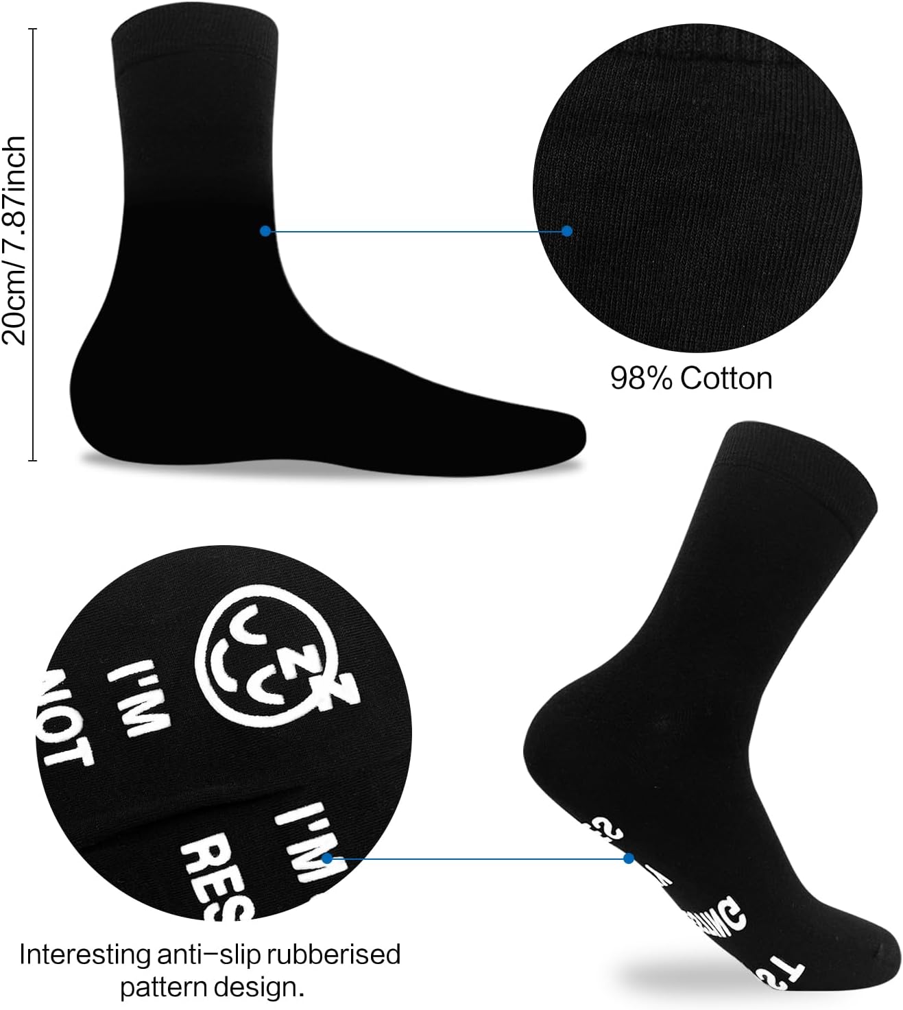 Funny Socks Novelty Socks Gift for Men, I'M NOT SLEEPING I'M JUST RESTING MY EYES Sock, Unisex Cotton Calf with Grippers Non-Slip, Christmas Birthday Gifts, Without Gift Box - Image 3