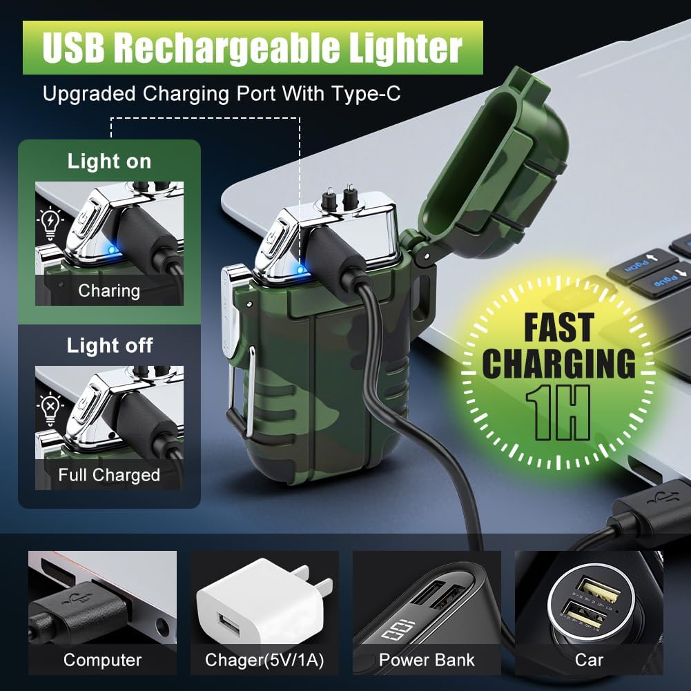 Electric Arc Plasma Lighter USB C Rechargeable, Flameless Windproof Lighter for Outdoor Camping and Hiking, Pocket Lighters for Men, Stocking Fillers for Men - Image 3