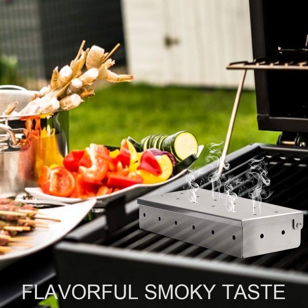 Smoker Box for BBQ Grill Wood Chips -Smoker Grill Accessories - Charcoal & Gas Barbecue Meat Smoking with Hinged Lid - Best Grilling Accessories & Utensils Gift for Dad - Image 5