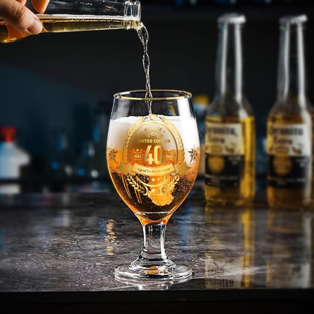 40th Birthday Gifts for Men,Vintage Beer Glass with Wooden Coaster – Aged to Perfection 40th Beer Glass,Gift for Dad,Husband,Friend – Christmas,Father’s Day,Retirement Present - Image 9